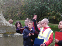 Pupils from Melrose Primary School carrying out condition survey for Melrose war memorial ©War Memorials Trust, 2017
